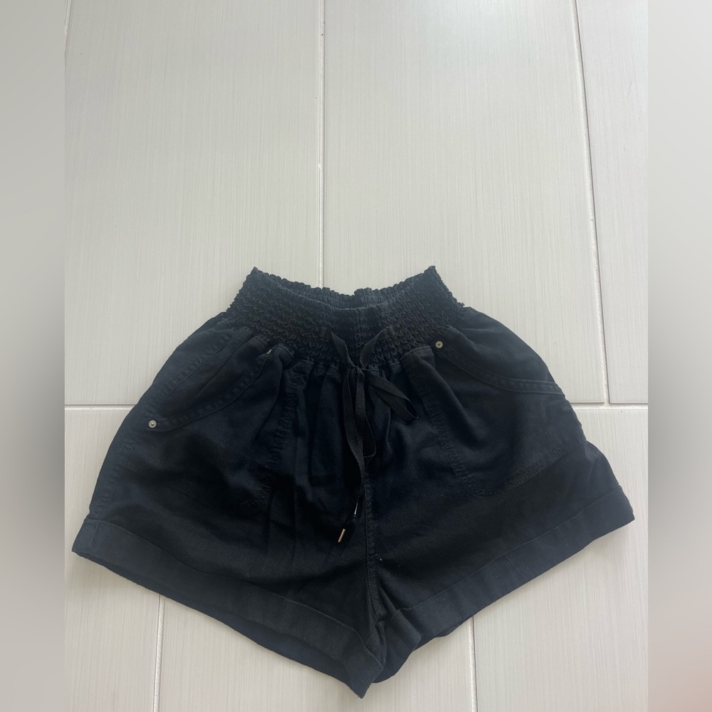 High-Waist Black Smocked-Waist Women's Shorts